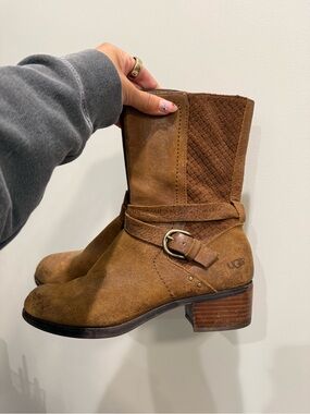 UGG Chestnut Suede Ankle Boots with Buckle